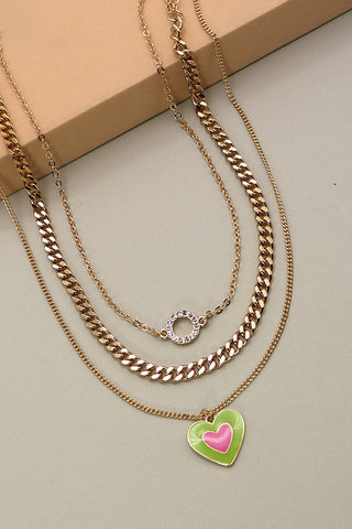 EPOXY HEART PENDANT MULTI LAYER NECKLACE | 31N21393