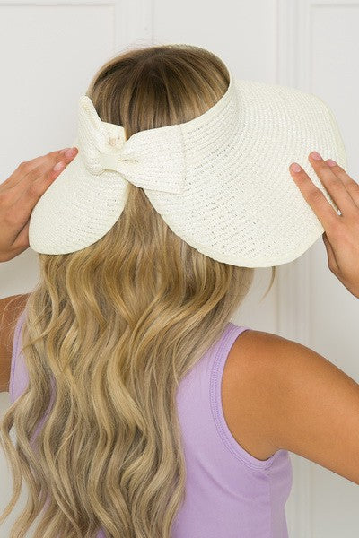 FOLDABLE WIDE BRIM BOW VISOR SUN HATS | 40HW600