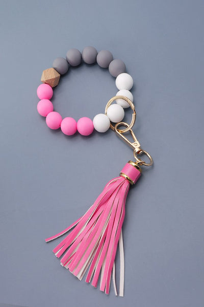 SOFTEST RUBBERY BEAD TASSEL BRACELET KEY HOLDER | 40KC103