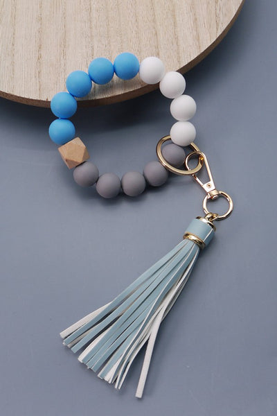 SOFTEST RUBBERY BEAD TASSEL BRACELET KEY HOLDER | 40KC103