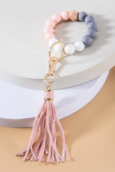 SOFTEST RUBBERY BEAD TASSEL BRACELET KEY HOLDER | 40KC103