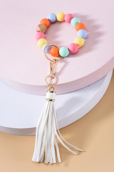 SOFTEST RUBBERY BEAD TASSEL BRACELET KEY HOLDER | 40KC103