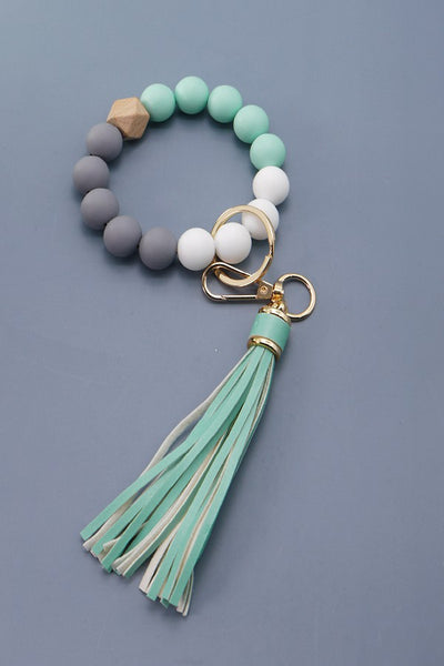 SOFTEST RUBBERY BEAD TASSEL BRACELET KEY HOLDER | 40KC103