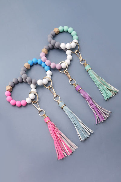 SOFTEST RUBBERY BEAD TASSEL BRACELET KEY HOLDER | 40KC103