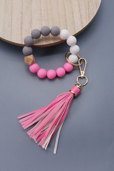 SOFTEST RUBBERY BEAD TASSEL BRACELET KEY HOLDER | 40KC103