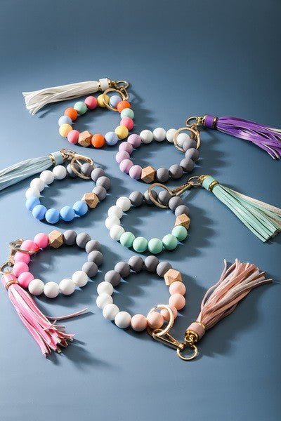 SOFTEST RUBBERY BEAD TASSEL BRACELET KEY HOLDER | 40KC103