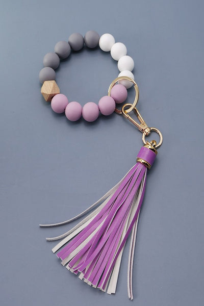 SOFTEST RUBBERY BEAD TASSEL BRACELET KEY HOLDER | 40KC103