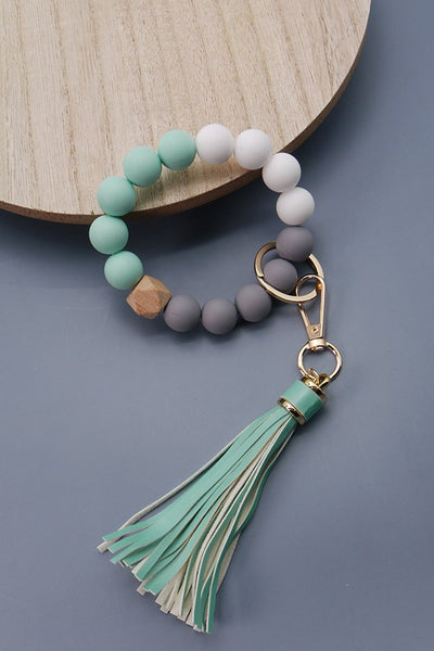 SOFTEST RUBBERY BEAD TASSEL BRACELET KEY HOLDER | 40KC103