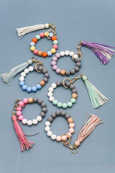 SOFTEST RUBBERY BEAD TASSEL BRACELET KEY HOLDER | 40KC103