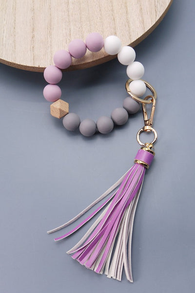 SOFTEST RUBBERY BEAD TASSEL BRACELET KEY HOLDER | 40KC103