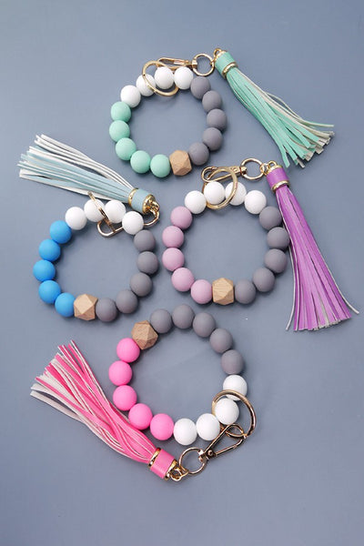 SOFTEST RUBBERY BEAD TASSEL BRACELET KEY HOLDER | 40KC103