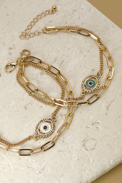 RHINESTONE EPOXY EYE CHAIN BRACELET | 31B22007