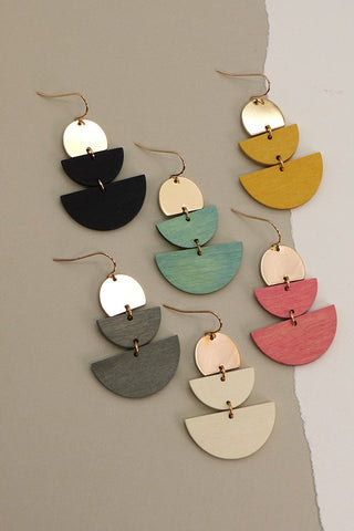 HALF MOON METAL AND WOOD DROP EARRINGS | 31E21887