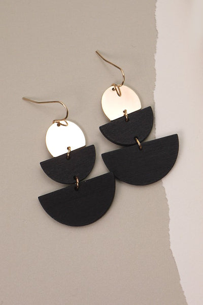 HALF MOON METAL AND WOOD DROP EARRINGS | 31E21887