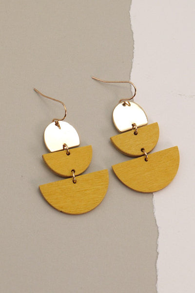 HALF MOON METAL AND WOOD DROP EARRINGS | 31E21887