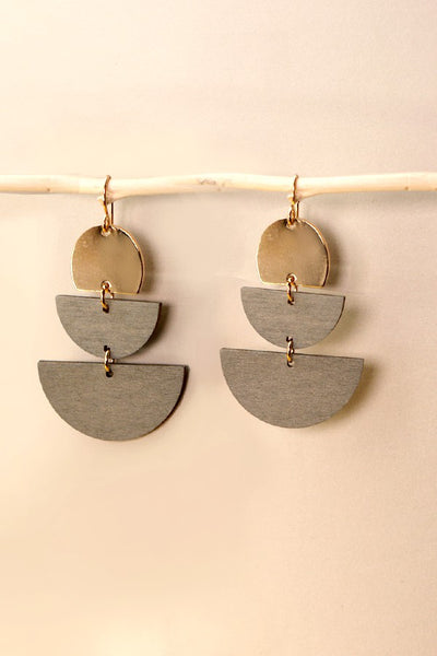 HALF MOON METAL AND WOOD DROP EARRINGS | 31E21887