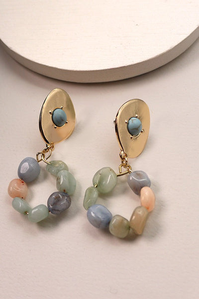 NATURAL STONE BEADED GOLD POST EARRINGS | 51E2012011