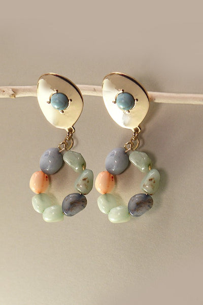 NATURAL STONE BEADED GOLD POST EARRINGS | 51E2012011