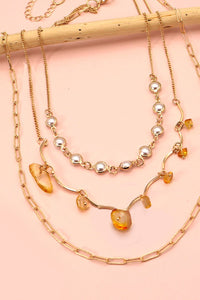 MULTI LAYER PEARL TOPAZ STONE NECKLACE | 25N379