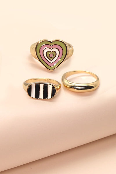 TRIO HEART STRIPE EPOXY RING SET 13R22043