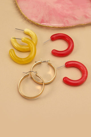 ACRYLIC METAL  HOOP TRIO EARRINGS | 14E043