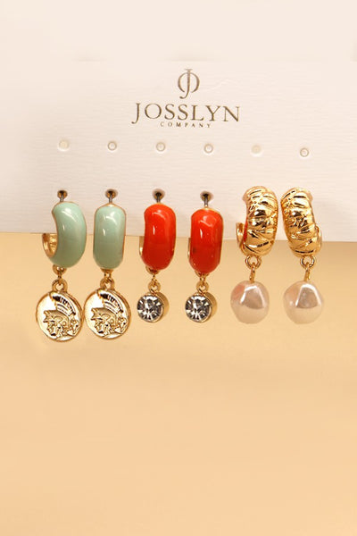 EPOXY COIN PEARL DROP TRIO EARRINGS | 14E044