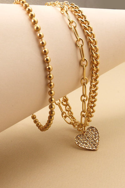 HEART RHINESTONE TRIO SET BRACELET | 14B016