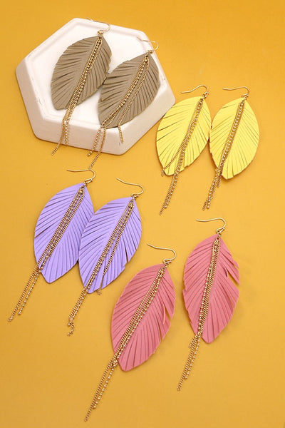 LEATHER LEAF WITH CHAIN DROP EARRINGS | 52E2101833