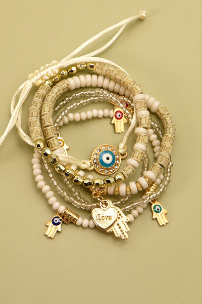 BOHO HAMSA AND EVIL EYE MULTILAYER BEADS BRACELET | 25B302