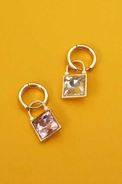 SQUARE CZ DROP MINI HOOP EARRINGS | 71E0556