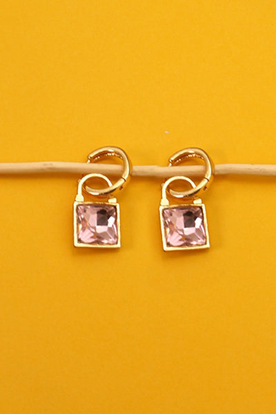 SQUARE CZ DROP MINI HOOP EARRINGS | 71E0556