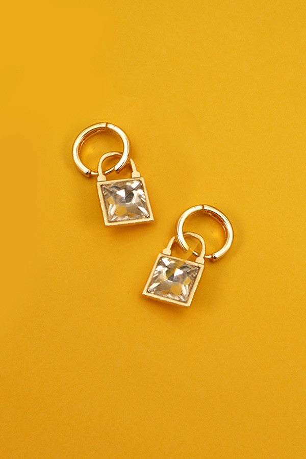 SQUARE CZ DROP MINI HOOP EARRINGS | 71E0556