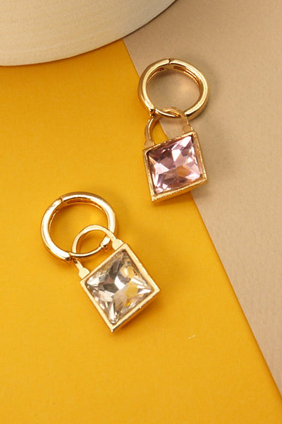 SQUARE CZ DROP MINI HOOP EARRINGS | 71E0556