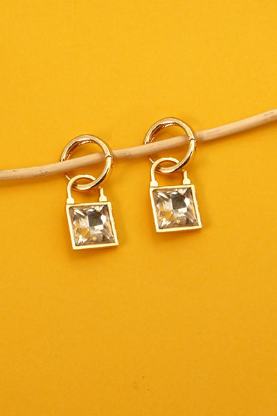 SQUARE CZ DROP MINI HOOP EARRINGS | 71E0556