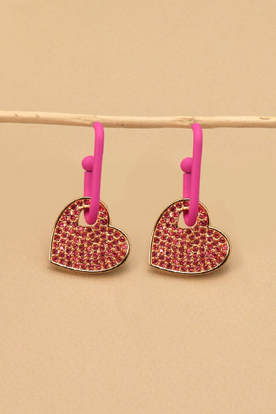 RHINESTONE HEART DROP EARRINGS | 71E22929