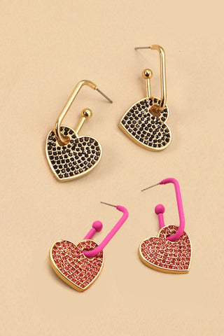 RHINESTONE HEART DROP EARRINGS | 71E22929