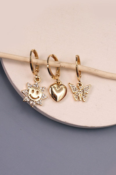 SUN BUTTERFLY HEART MINI HOOP TRIO EARRINGS | 71E212956