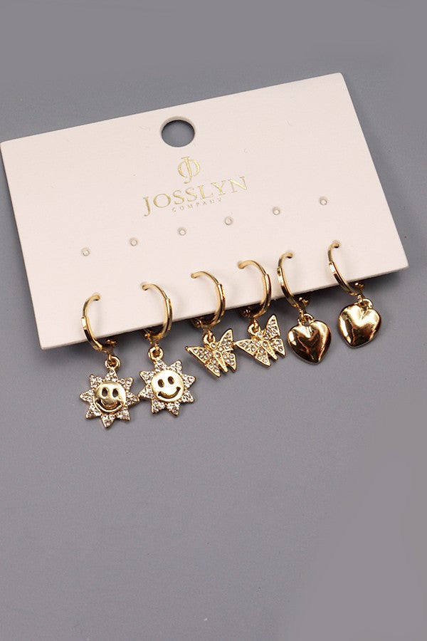 SUN BUTTERFLY HEART MINI HOOP TRIO EARRINGS | 71E212956