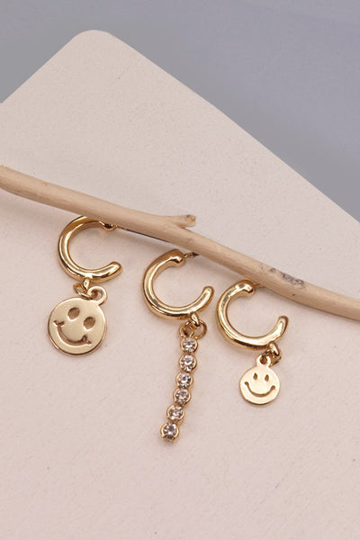 SMILEY RHINSTONE HOOP TRIO EARRINGS | 71E214304