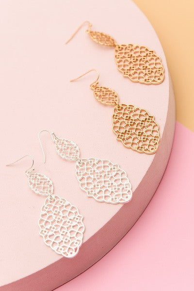 MATTE FILIGREE DOUBLE DROP EARRINGS | 31SE22000