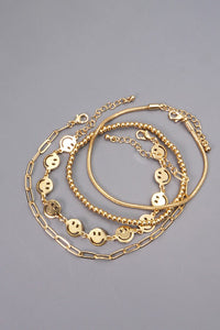 SMILEY BEAD SNAKE CHAIN 4 SET BRACELET | 71B21097