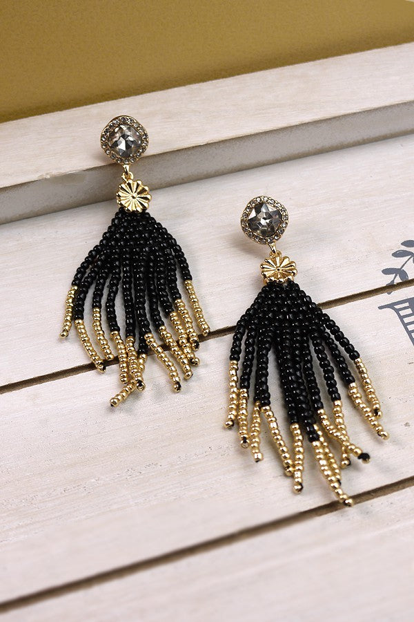 SEEDBEAD FRINGE RHINESTONE POST EARRINGS | 52E2081925