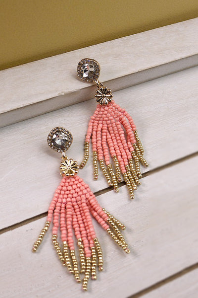 SEEDBEAD FRINGE RHINESTONE POST EARRINGS | 52E2081925