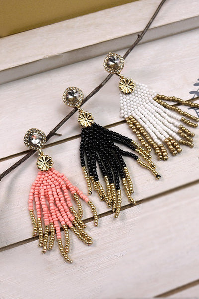 SEEDBEAD FRINGE RHINESTONE POST EARRINGS | 52E2081925