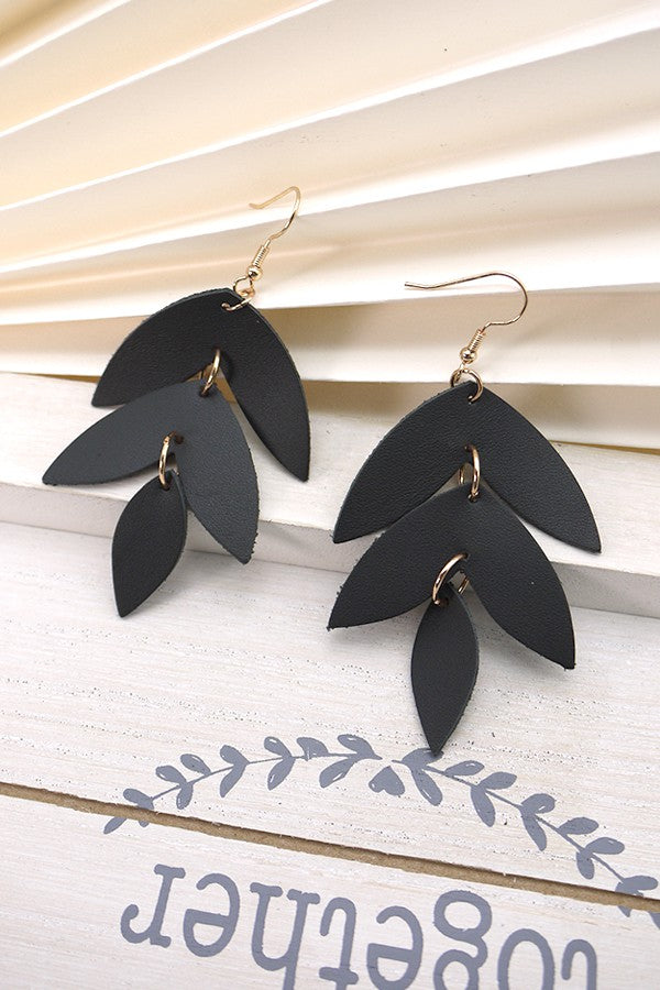 HANDMADE GENUINE LEATHER LEAF EARRINGS | 40E261