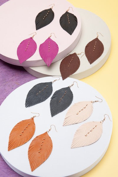 HANDMADE GENUINE LEATHER LEAF EARRINGS | 40E262