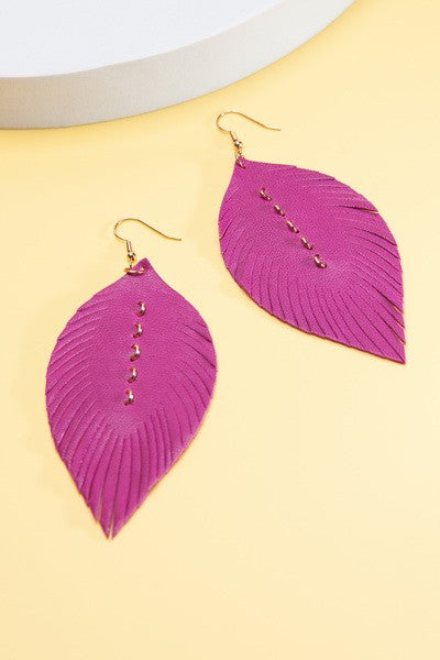 HANDMADE GENUINE LEATHER LEAF EARRINGS | 40E262