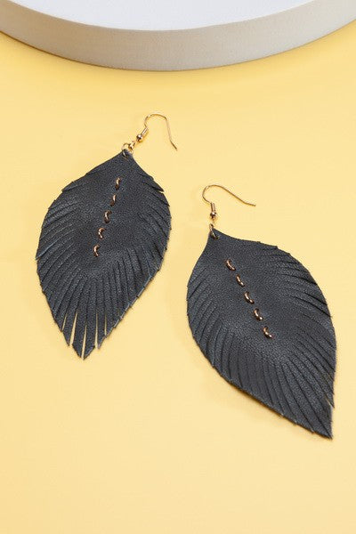 HANDMADE GENUINE LEATHER LEAF EARRINGS | 40E262