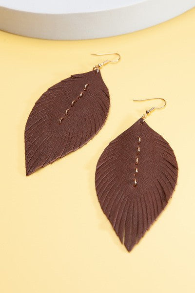 HANDMADE GENUINE LEATHER LEAF EARRINGS | 40E262