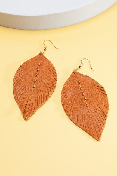 HANDMADE GENUINE LEATHER LEAF EARRINGS | 40E262